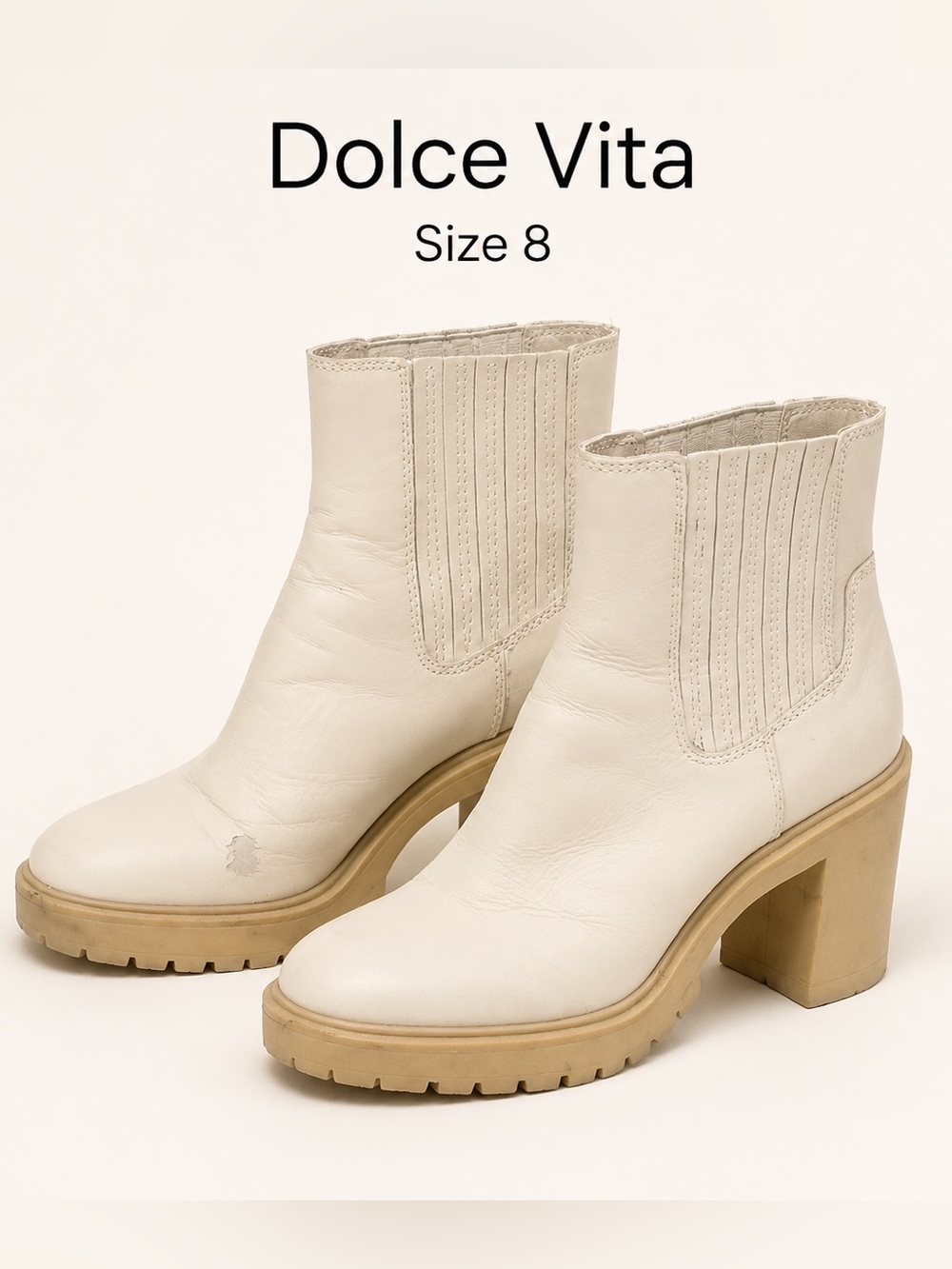 Dolce Vita Hawk H2O Cream Leather Chunky Chelsea Boots Size 8